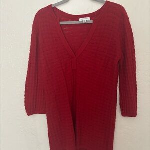 Calvin Klein Women's Deep Red V-Neck Knit Sweater 3/4 length sleeve